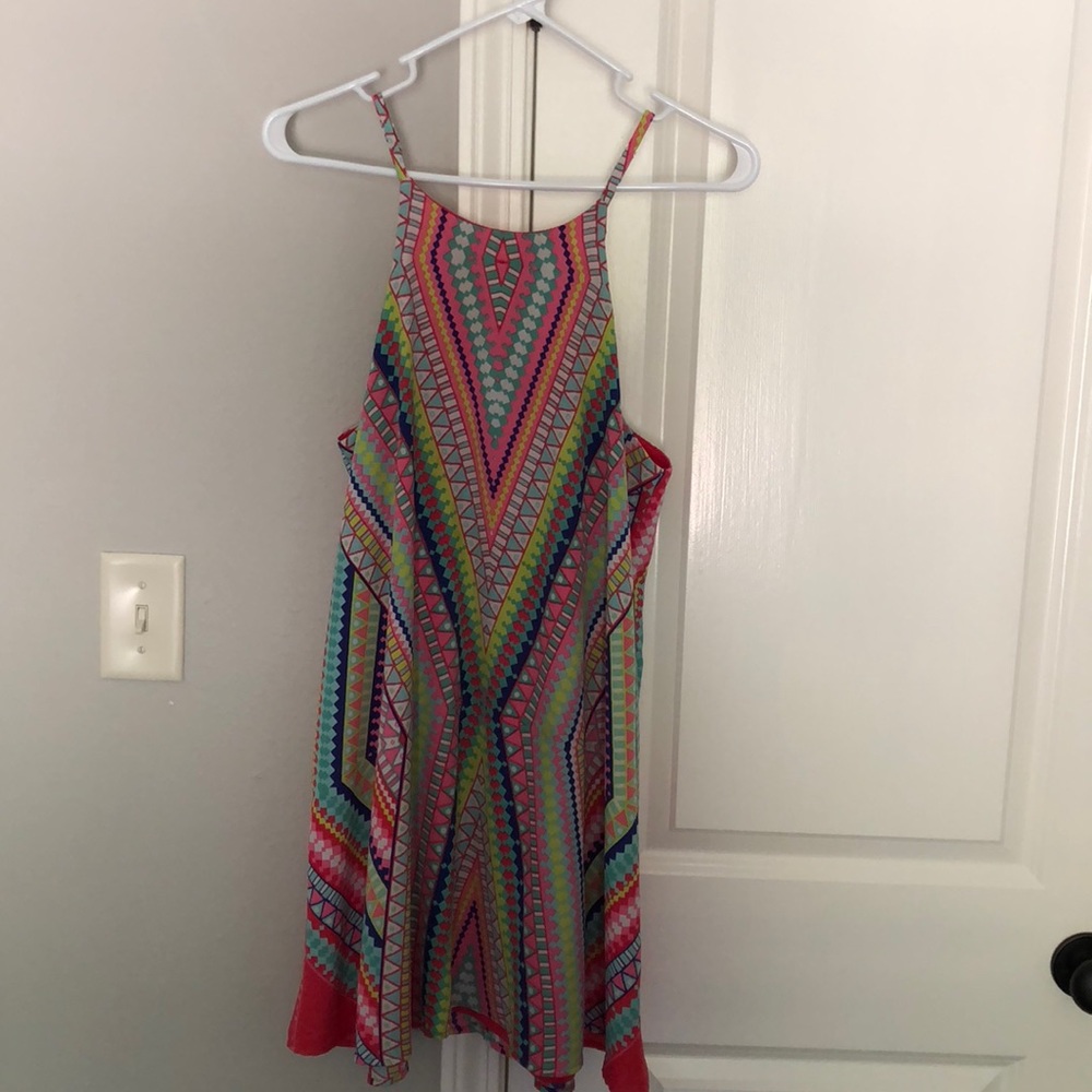 Spaghetti strap dress in bright color print